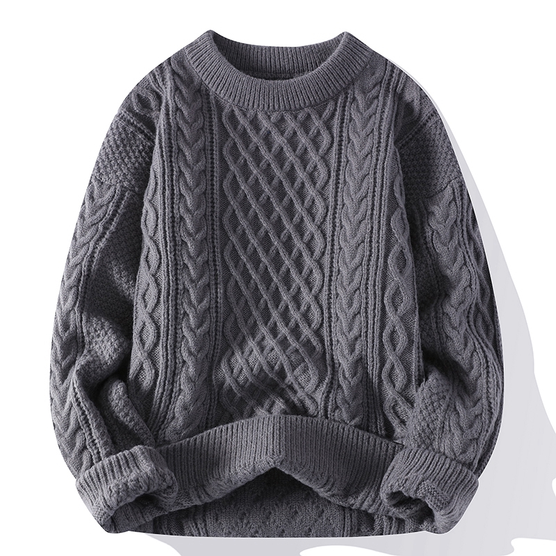 Ribbed Knit Sweater - ฤดูใบไม้ร่วงฤดูหนาวเสื้อกันหนาวผู้ชายVINTAGE OคอสีทึบMensถักPulloversหลวมHarajuku Mens Retroถักเสื้อกันหนาว