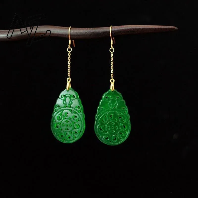 Women Fashion Jewellery - 925เงินธรรมชาติสีเขียวหยก Hollow Out DIY ต่างหู Charm