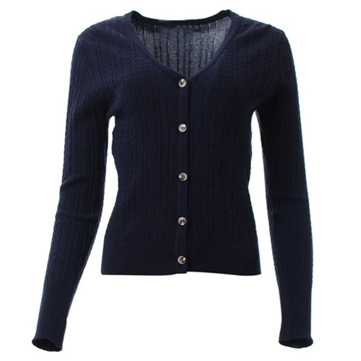 Ribbed Knit Sweater - PLUS ขนาดผู้หญิงปุ่มลงแขนยาว V คอยืดถักเสื้อสเวตเตอร์ถักฤดูร้อนฤดูใบไม้ผลิเกาหลี Ribbed ถัก