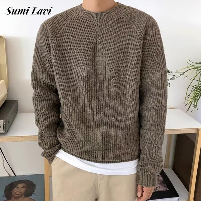 Ribbed Knit Sweater - Streetwear แฟชั่นบุรุษถักเสื้อกันหนาวฤดูใบไม้ผลิฤดูใบไม้ร่วงสบายๆเสื้อแขนยาวจัมเปอร์สําหรับชายสไตล์ Textured เสื้อกันหนาว