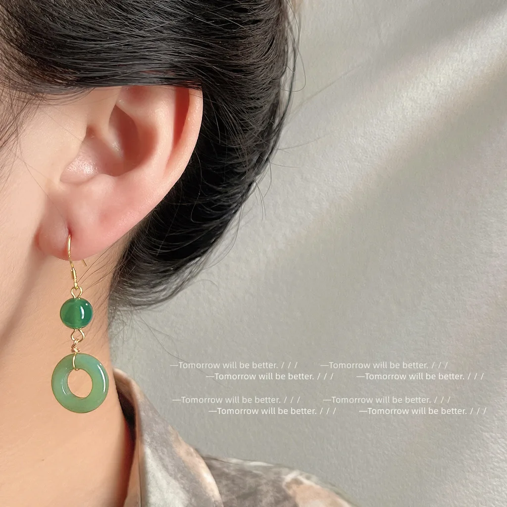 Women Fashion Jewellery - ต่างหูแหวนหยกแท้สีเขียว พระเครื่องแกะสลักนำโชค เครื่องประดับพลังงานจากอัญมณีธรรมชาติ ของขวัญสำหรับผู้หญิง เครื่องประดับแฟชั่นสไตล์วินเทจ
