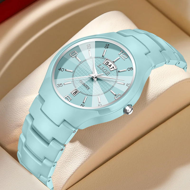 Women'S Fashion Quartz Watch - LIGE หรูหราสง่างามควอตซ์นาฬิกาผู้หญิงแฟชั่นเซรามิคนาฬิกาผู้หญิงหน้าปัดเล็กแสดงวันที่สัปดาห์นาฬิกาข้อมือผู้หญิงเรโลจ มูเยร์