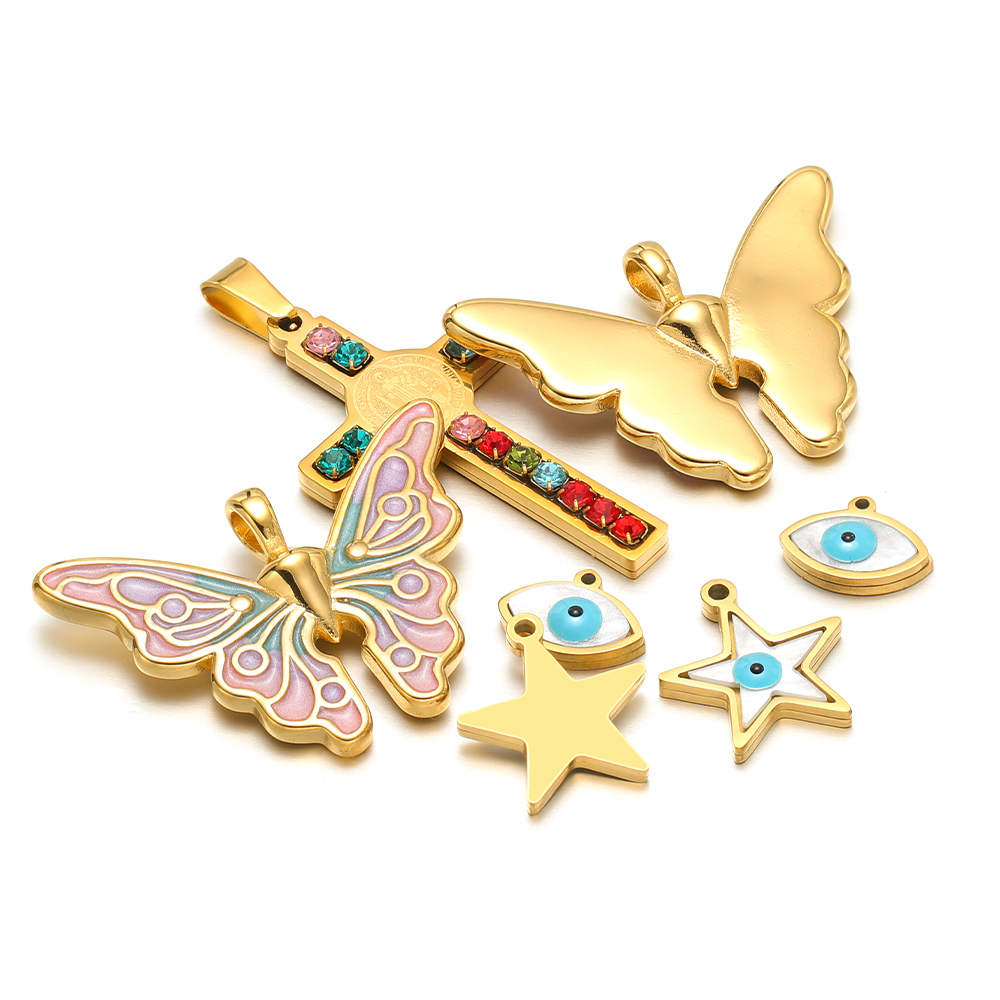 Women Fashion Jewellery - 5 ชิ้น/ล็อตสแตนเลสเคลือบดาวผีเสื้อ Charms จี้จํานวนมาก DIY ผู้หญิงเครื่องประดับทําต่างหูสร้อยคออุปกรณ์เสริม