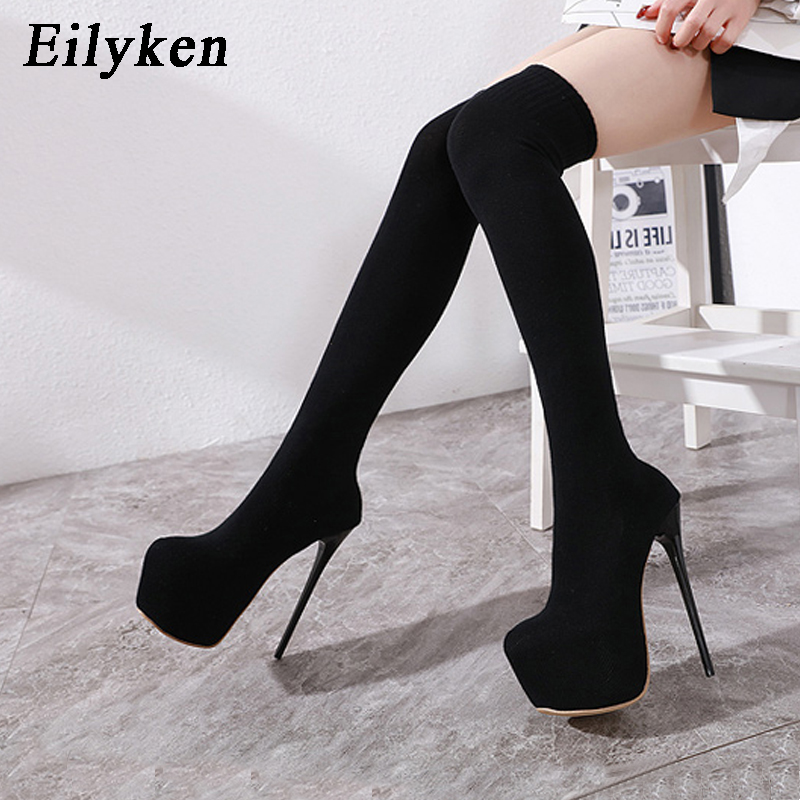 Women'S Fashion Socks - Eilyken แฟชั่นแพลตฟอร์มผ้ายืดกว่าเข่าบู๊ทส์ผู้หญิงเซ็กซี่คลับต้นขายาวถุงเท้า Stiletto รองเท้าส้นสูง Botas De