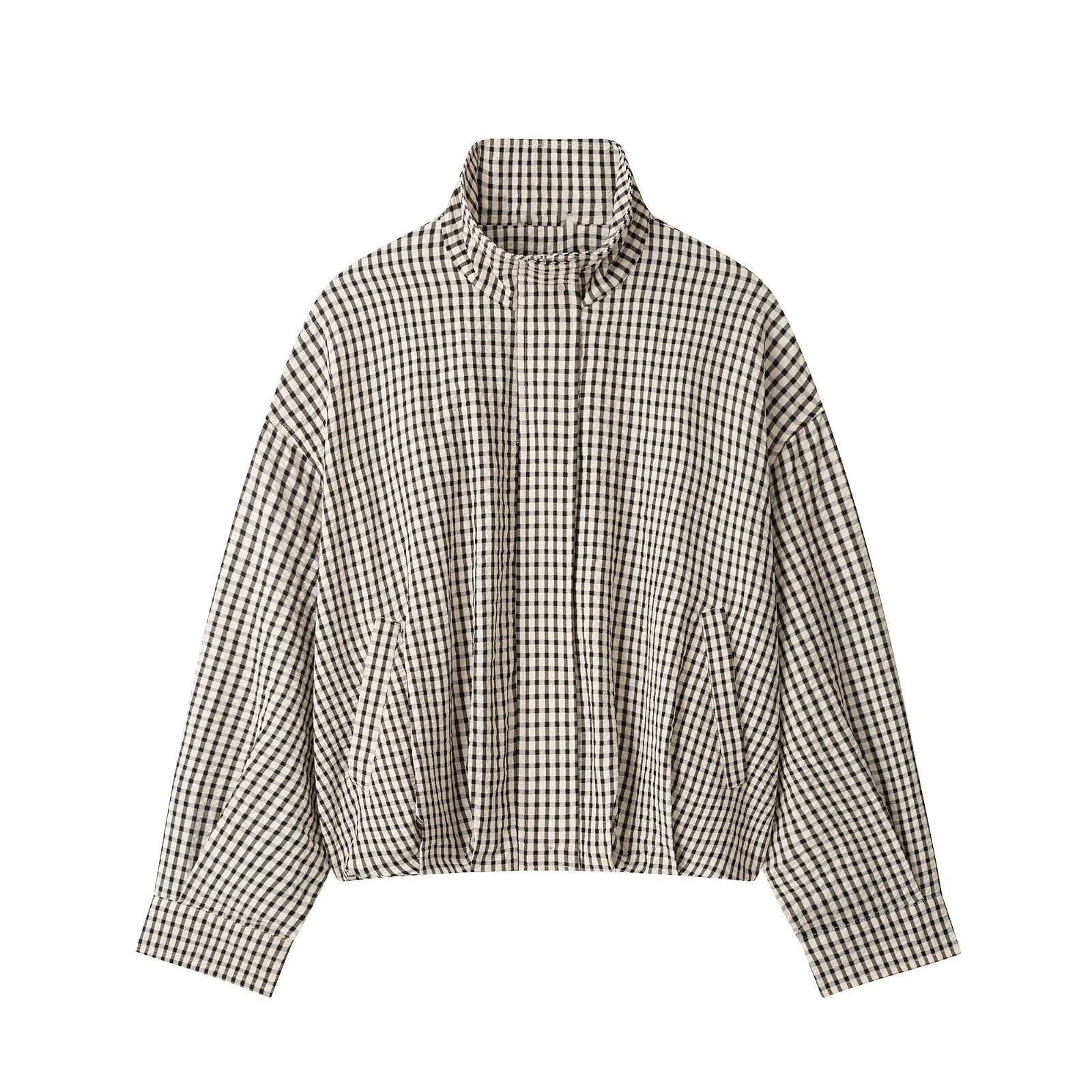 Women'S Fashion Bomber Jacket - เสื้อแจ็คเก็ตบอมเบอร์ลายสก็อตสำหรับผู้หญิง แฟชั่นฤดูร้อนปี 2026 แบรนด์ฟานัน ซิปด้านหน้า คอสูง