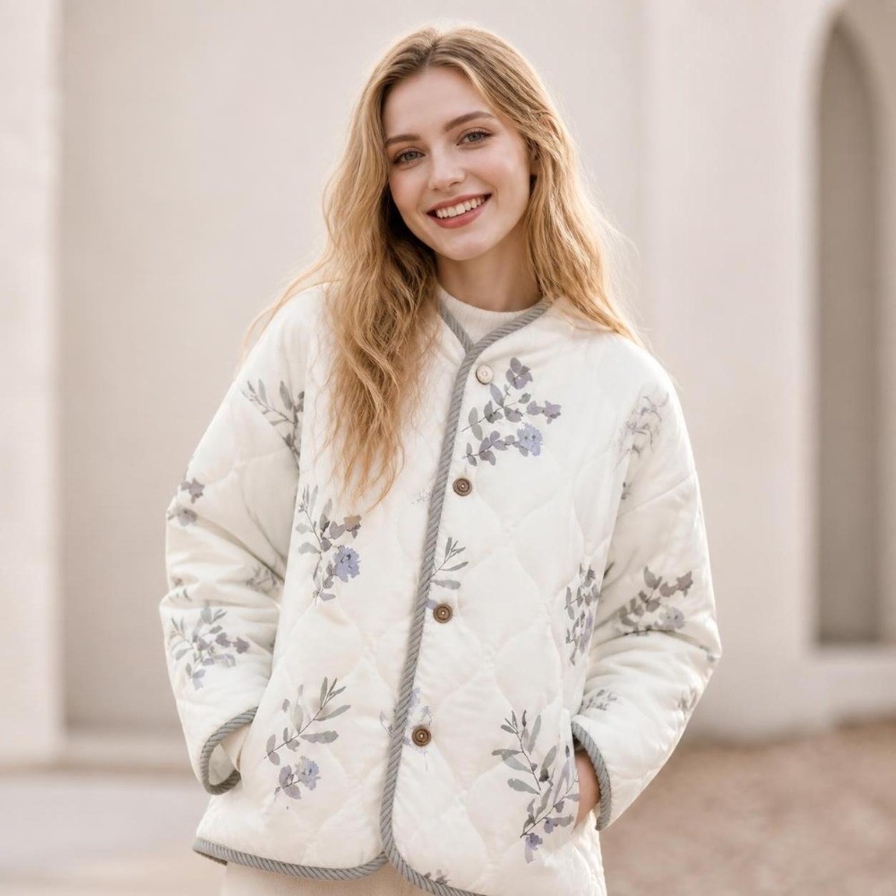 Women'S Fashion Bomber Jacket - เสื้อโค้ทแฟชั่น Y2K สำหรับผู้หญิง เสื้อโค้ทลายดอกไม้สไตล์เกาหลีสำหรับฤดูหนาว แจ็คเก็ตบอมเบอร์สุดหรูหรา สไตล์สตรีทแวร์