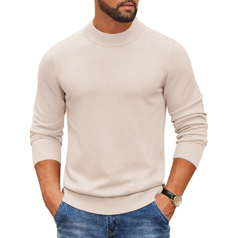 Ribbed Knit Sweater - เสื้อสเวตเตอร์คอเต่าผู้ชายปี 2026 แบบถักลายนูน ทรงสลิมฟิต น้ำหนักมาก สวมใส่สบาย