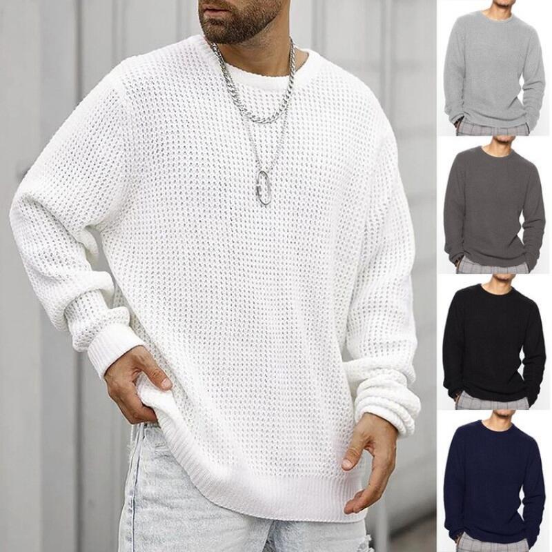 Ribbed Knit Sweater - เสื้อสเวตเตอร์ถักสำหรับผู้ชาย ปี 2026 เสื้อกันหนาวลำลองสำหรับฤดูใบไม้ผลิและฤดูใบไม้ร่วง เสื้อไหมพรมคอวีสีพื้นสำหรับผู้ชาย เสื้อผ้าถักสำหรับผู้ชาย