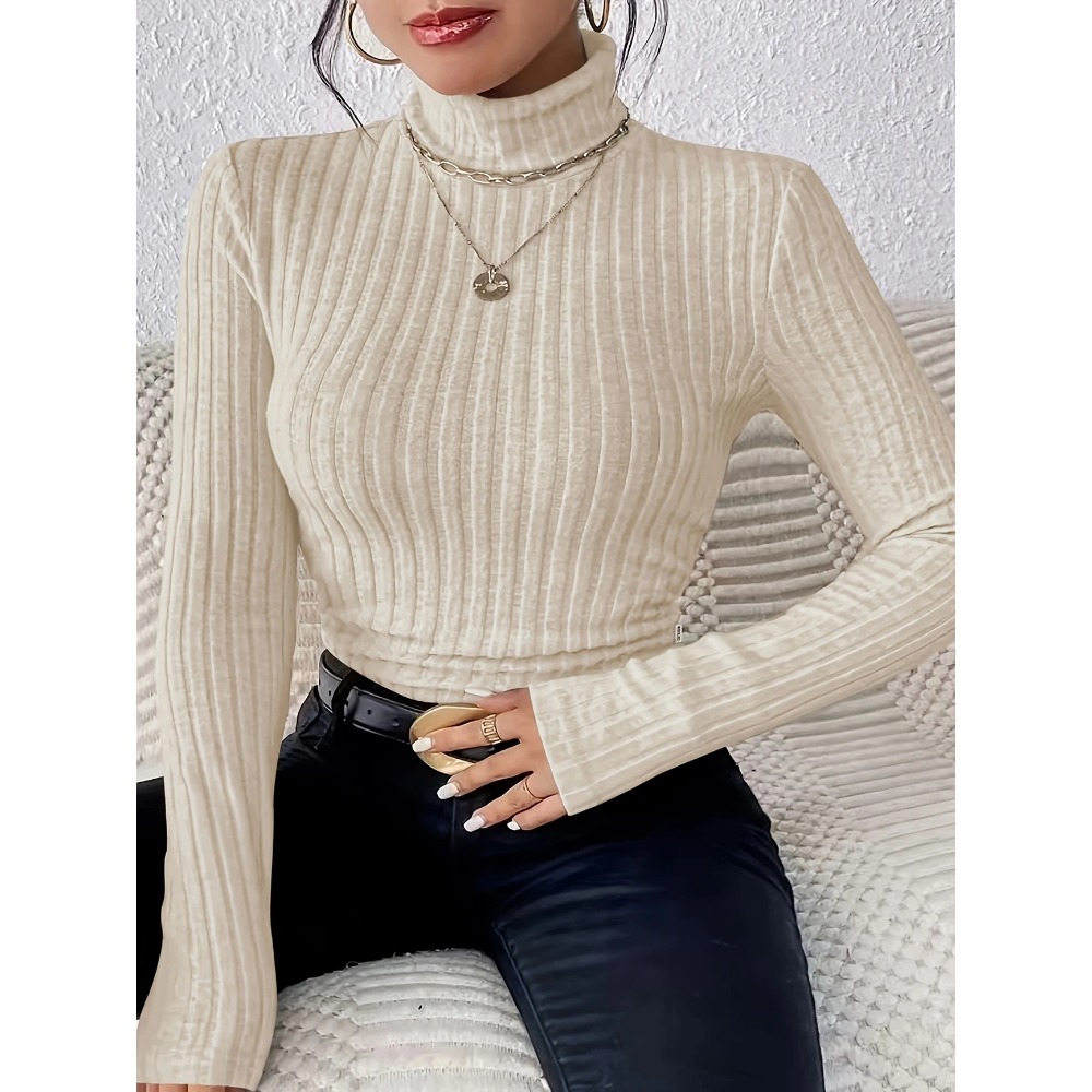 Ribbed Knit Sweater - Plus ขนาด 1XL-5XL ผู้หญิง Slim Fit