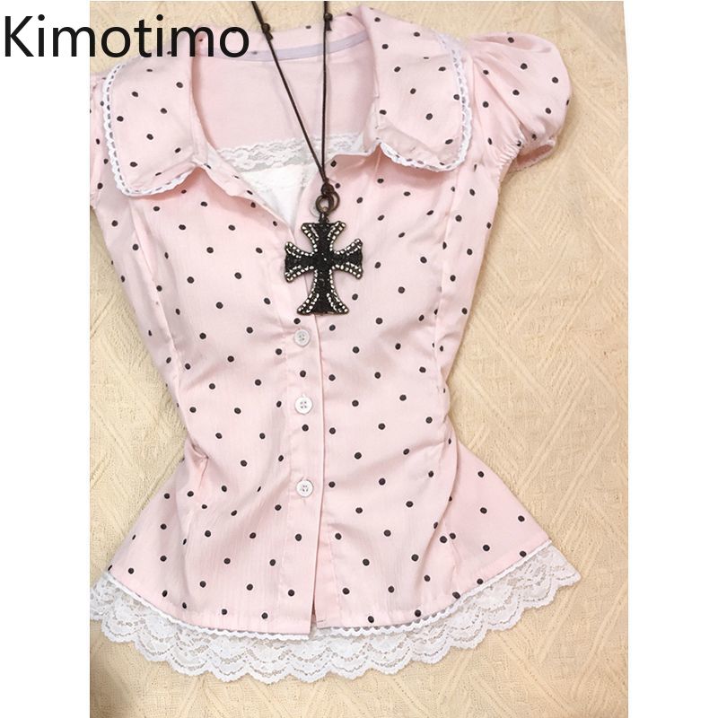 Women'S Y2K Fashion Aesthetic - เสื้อเชิ้ตแขนสั้นลายจุดหวานๆ ยี่ห้อ Kimotimo รุ่นผู้หญิง ประจำปี 2026