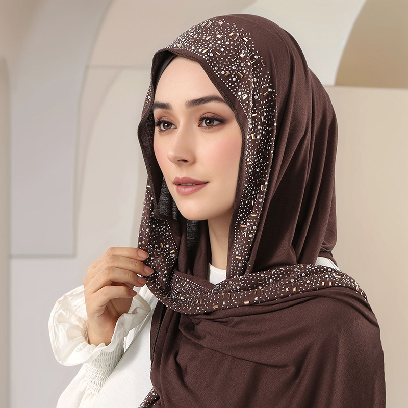 Women'S Fashion Jersey - ผ้าคลุมศีรษะฮิญาบสำหรับผู้หญิง ผ้าเจอร์ซีย์คอตตอนประดับเพชรระยิบระยับสำหรับเดือนรอมฎอน ผ้าพันคอ ผ้าคลุมไหล่ ผ้าโพกหัวแบบอิสลาม ผ้าโพกหัวแบบ