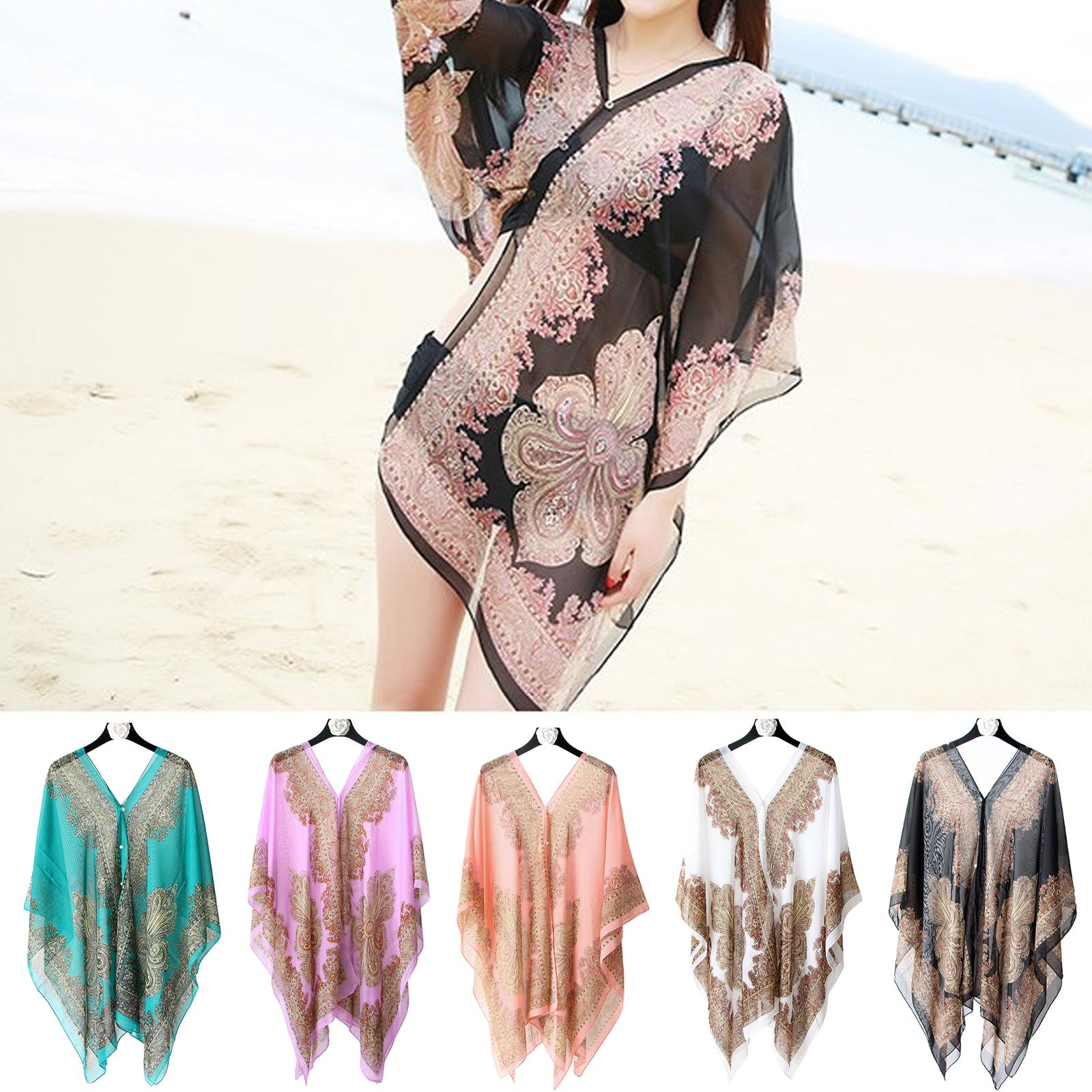 Women'S Fashion Poncho - ผ้าคลุมกันแดดชายหาด 5 สี ผ้าพันคอแฟชั่นผู้หญิงสำหรับฤดูร้อน ผ้าชีฟองทรงหลวม ป้องกันแสงแดด