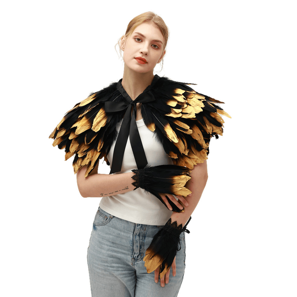 Women'S Fashion Poncho - Steampunk Gothic ยุ้ย Gorgeous Feather เสื้อคลุมคอไหล่ตกแต่งประสิทธิภาพการถ่ายภาพสไตล์โบราณอุปกรณ์เสริม