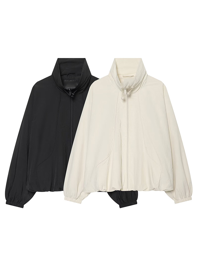 Women'S Fashion Bomber Jacket - TFMLN เสื้อแจ็คเก็ตบอมเบอร์ผู้หญิงรุ่นใหม่ แจ็คเก็ตซิปสำหรับฤดูใบไม้ร่วง เสื้อท็อปสไตล์ลำลองสำหรับใส่ในชีวิตประจำวัน แฟชั่นผู้หญิง คอสูง