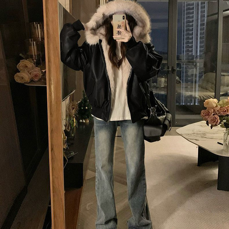 เสื้อแจ็คเก็ตมีฮู้ดบุขนแกะหนาน - Women'S Fashion Bomber Jacket บทวิจารณ์และราคา