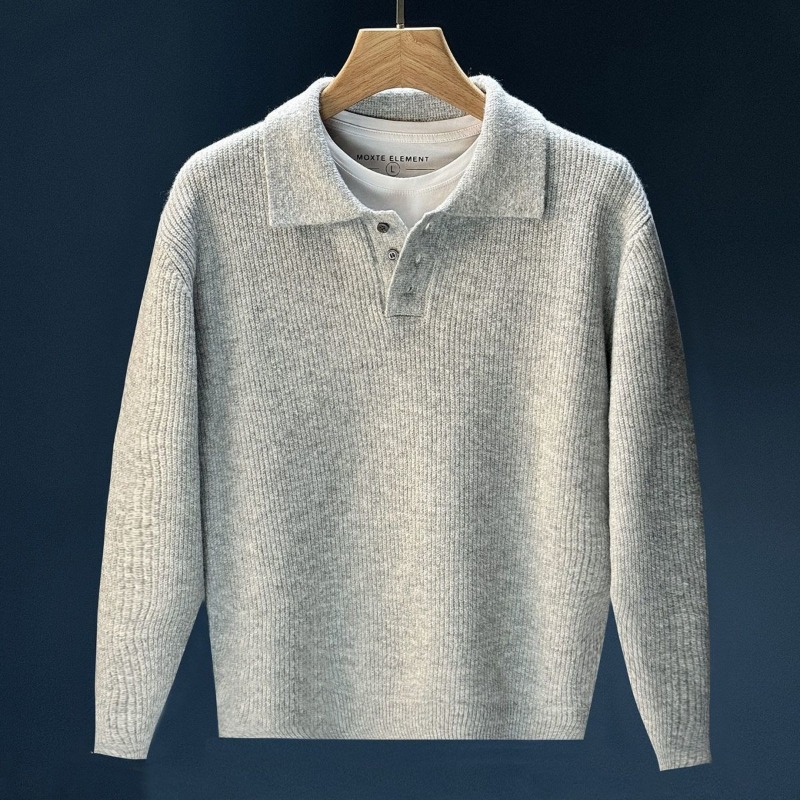 เสื้อสเวตเตอร์ผู้ชายคอปกแบบโปโ - Ribbed Knit Sweater บทวิจารณ์และราคา