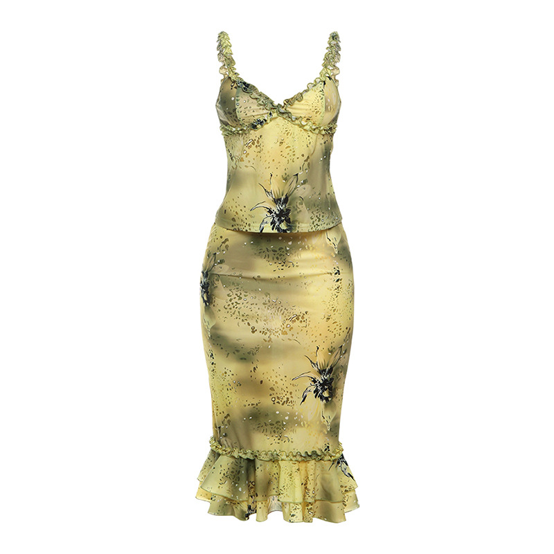 ชุดเดรสผู้หญิง 2 ชิ้น ลายดอกไม - V Neck Cami Top บทวิจารณ์และราคา