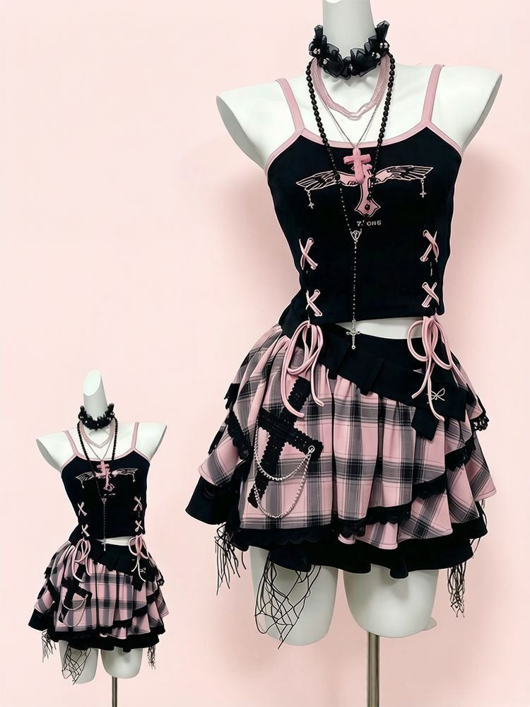 ชุดกระโปรงวินเทจ Y2K สไตล์ดาร์ - V Neck Cami Top บทวิจารณ์และราคา