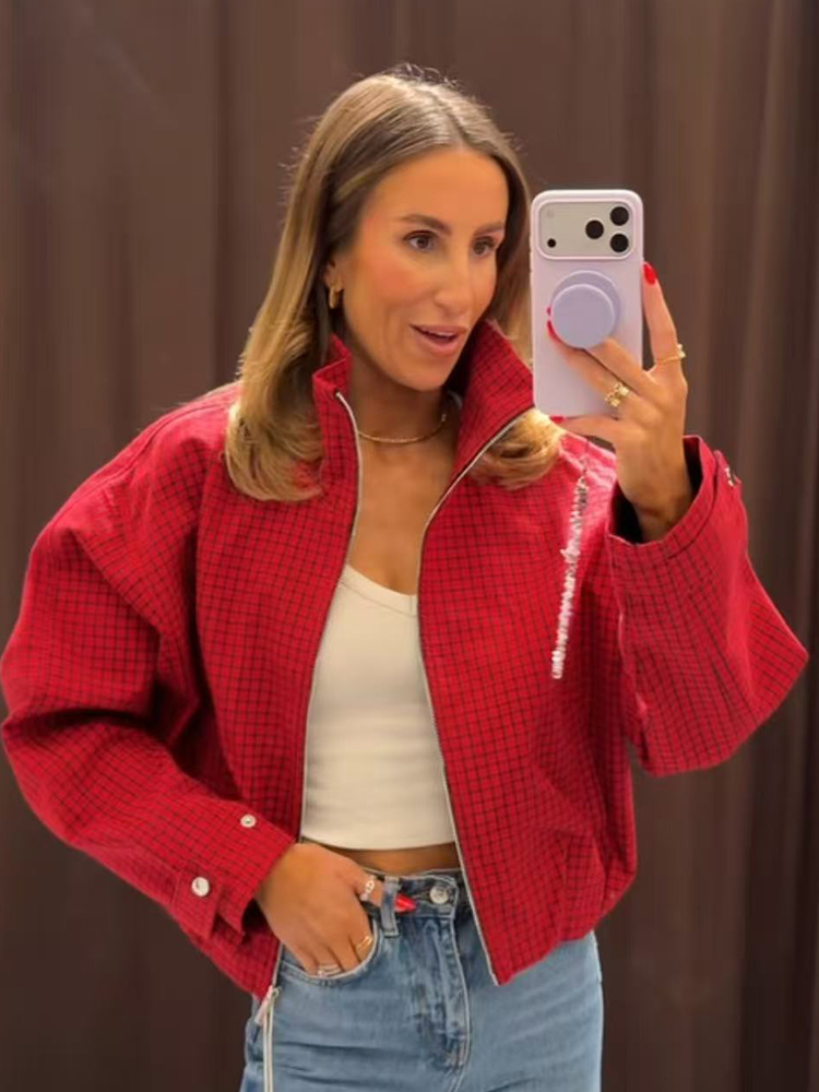 เสื้อแจ็คเก็ตบอมเบอร์ลายสก็อตส - Women'S Fashion Bomber Jacket บทวิจารณ์และราคา
