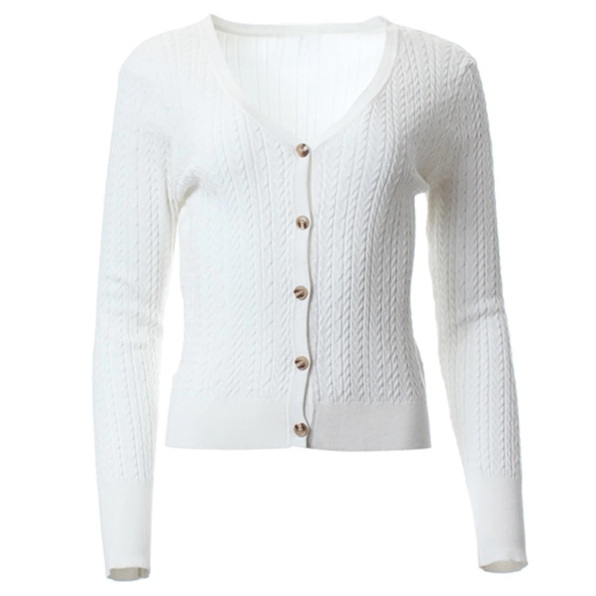 PLUS ขนาดผู้หญิงปุ่มลงแขนยาว V - Ribbed Knit Sweater บทวิจารณ์และราคา