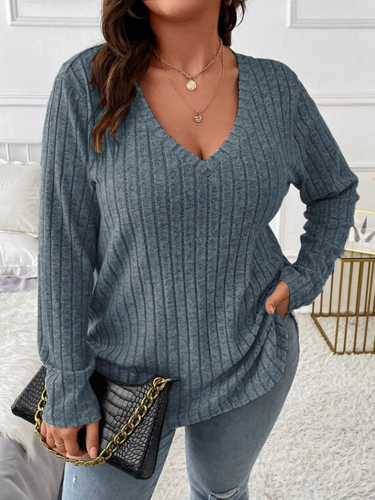 เสื้อไหมพรมคอวีแขนยาวทรงหลวม ไ - Ribbed Knit Sweater บทวิจารณ์และราคา