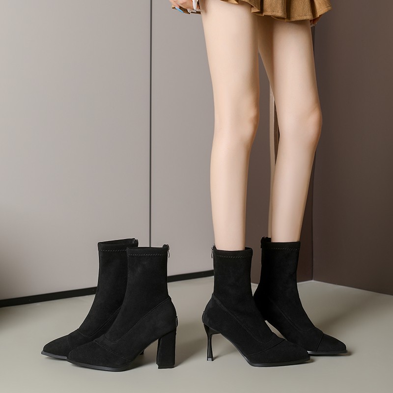 รองเท้าบูทส้นเข็มหัวแหลมหนังกล - Women'S Fashion Socks บทวิจารณ์และราคา