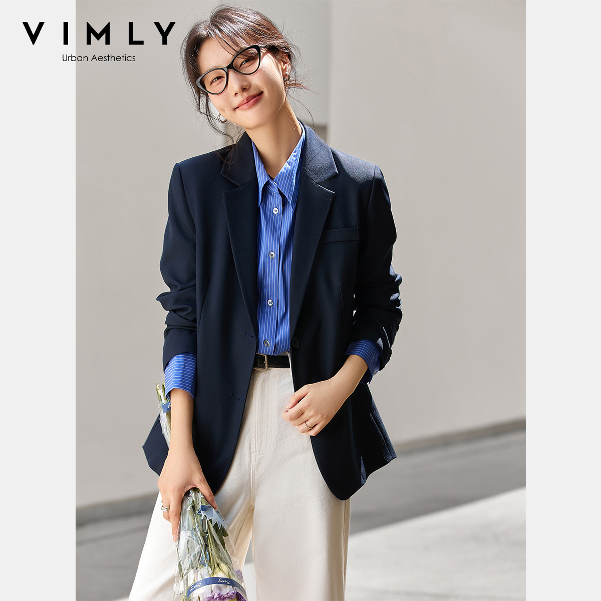 VIMLY เสื้อแจ็คเก็ตสีน้ำเงินกร - Blazer Women Oversized บทวิจารณ์และราคา