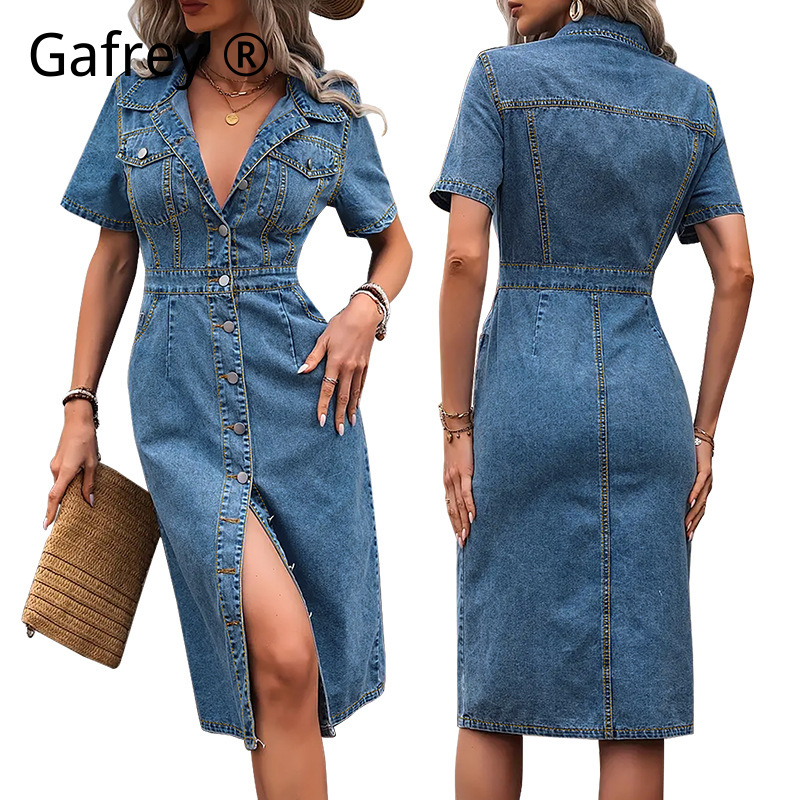 เดรสยีนส์ผู้หญิงไซส์ใหญ่ คอปก  - Women Fashion Jeans บทวิจารณ์และราคา