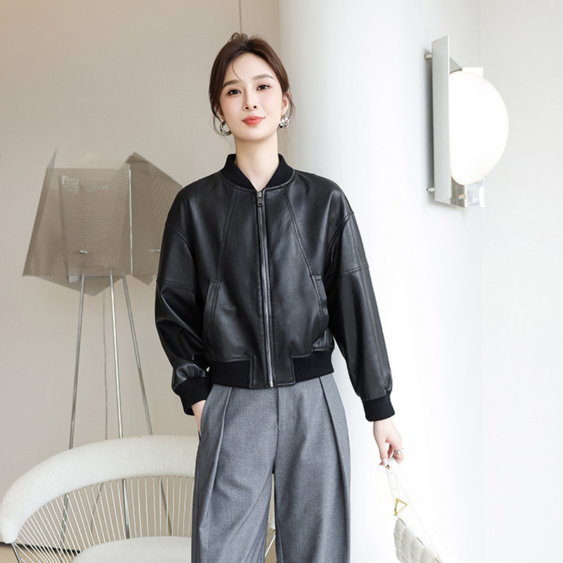 แจ็คเก็ตหนังเทียมสไตล์อเมริกัน - Women'S Fashion Bomber Jacket บทวิจารณ์และราคา