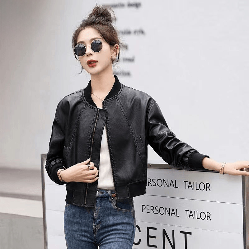 แจ็คเก็ตหนังเทียมสไตล์อเมริกัน - Women'S Fashion Bomber Jacket บทวิจารณ์และราคา