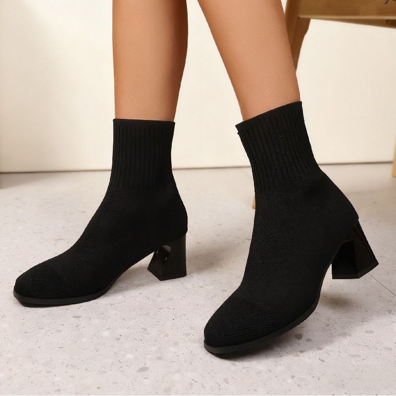 รองเท้าบูทสั้นหัวเหลี่ยมแบบถัก - Women'S Fashion Socks บทวิจารณ์และราคา