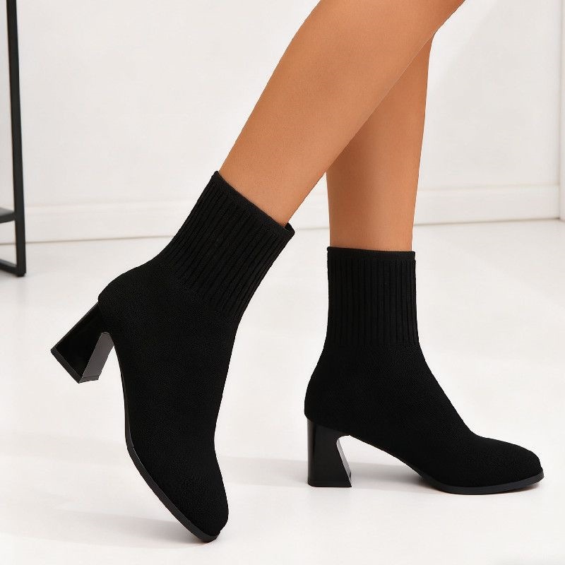 รองเท้าบูทสั้นหัวเหลี่ยมแบบถัก - Women'S Fashion Socks บทวิจารณ์และราคา