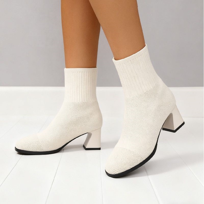 รองเท้าบูทสั้นหัวเหลี่ยมแบบถัก - Women'S Fashion Socks บทวิจารณ์และราคา
