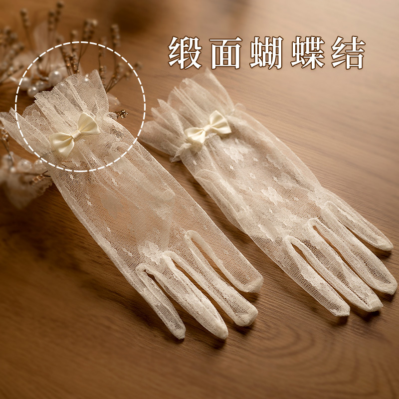 ถุงมือวินเทจลูกไม้โบว์สั้นผ้าท - Women Fashion Photoshoot บทวิจารณ์และราคา