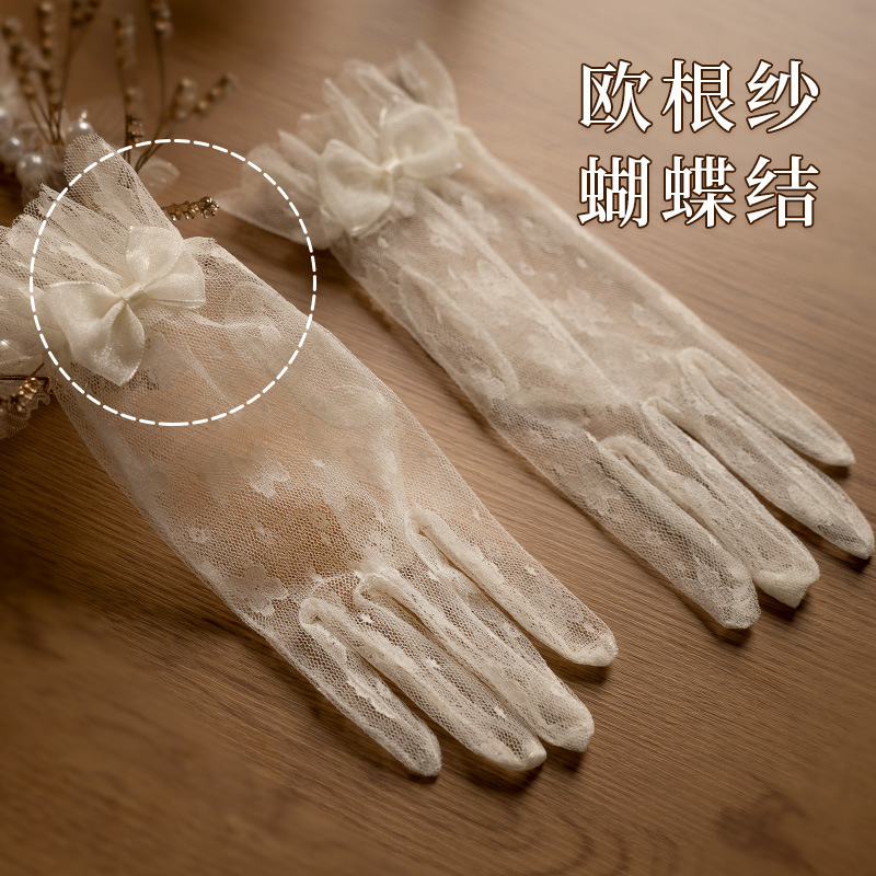 ถุงมือวินเทจลูกไม้โบว์สั้นผ้าท - Women Fashion Photoshoot บทวิจารณ์และราคา