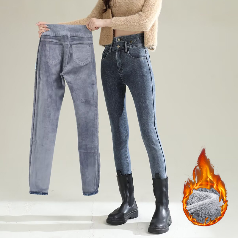 กางเกงยีนส์ขายาวทรงตรงบุขนกำมะ - Women Fashion Jeans บทวิจารณ์และราคา