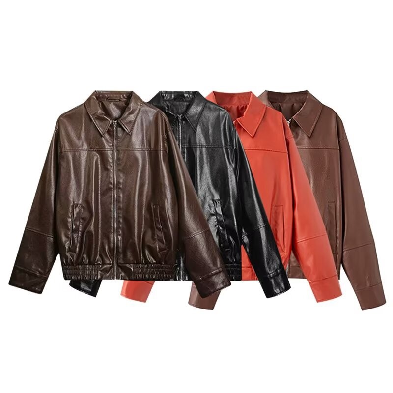 แจ็คเก็ตบอมเบอร์หนัง PU วินเทจ - Women'S Fashion Bomber Jacket บทวิจารณ์และราคา