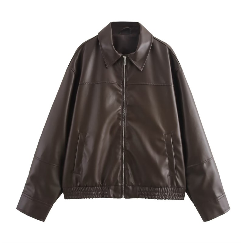 แจ็คเก็ตบอมเบอร์หนัง PU วินเทจ - Women'S Fashion Bomber Jacket บทวิจารณ์และราคา
