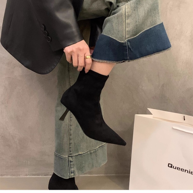 รองเท้าบูทหุ้มข้อหนังกลับยืดได - Women'S Fashion Socks บทวิจารณ์และราคา