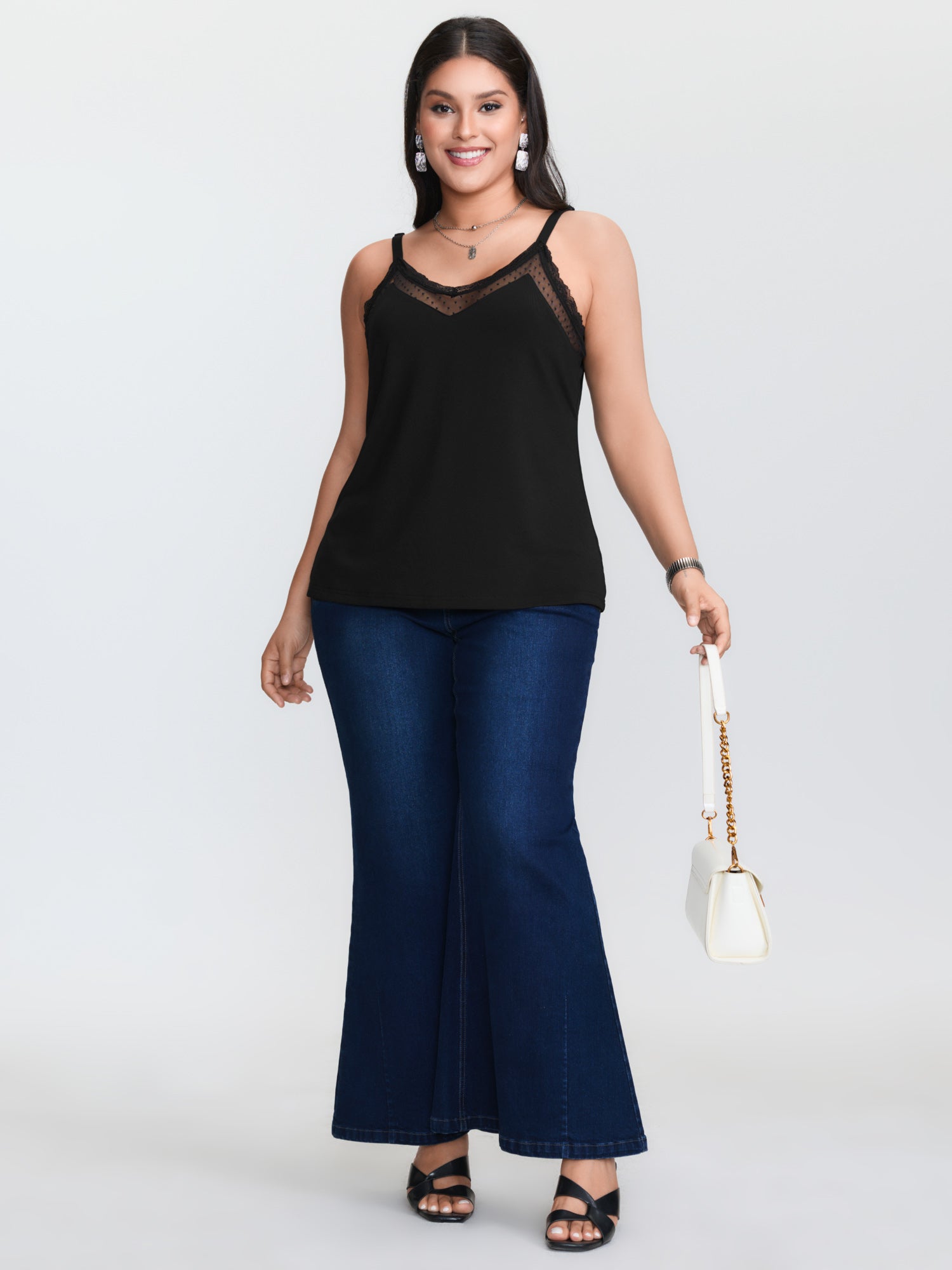 เสื้อกล้ามถักสีดำไซส์ใหญ่ ดีไซ - V Neck Cami Top บทวิจารณ์และราคา
