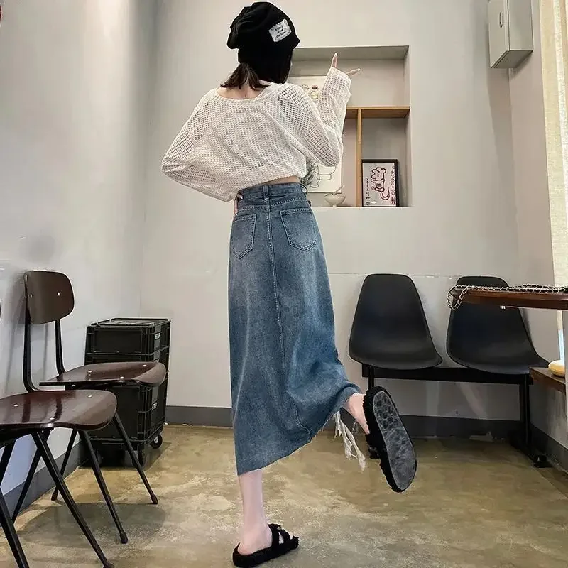 กระโปรงยีนส์ผู้หญิงเอวสูงผ่าข้ - Women Fashion Jeans บทวิจารณ์และราคา