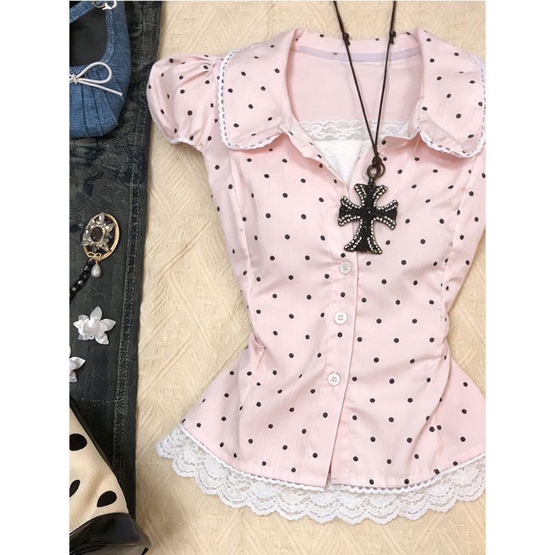 เสื้อเชิ้ตแขนสั้นลายจุดหวานๆ ย - Women'S Y2K Fashion Aesthetic บทวิจารณ์และราคา