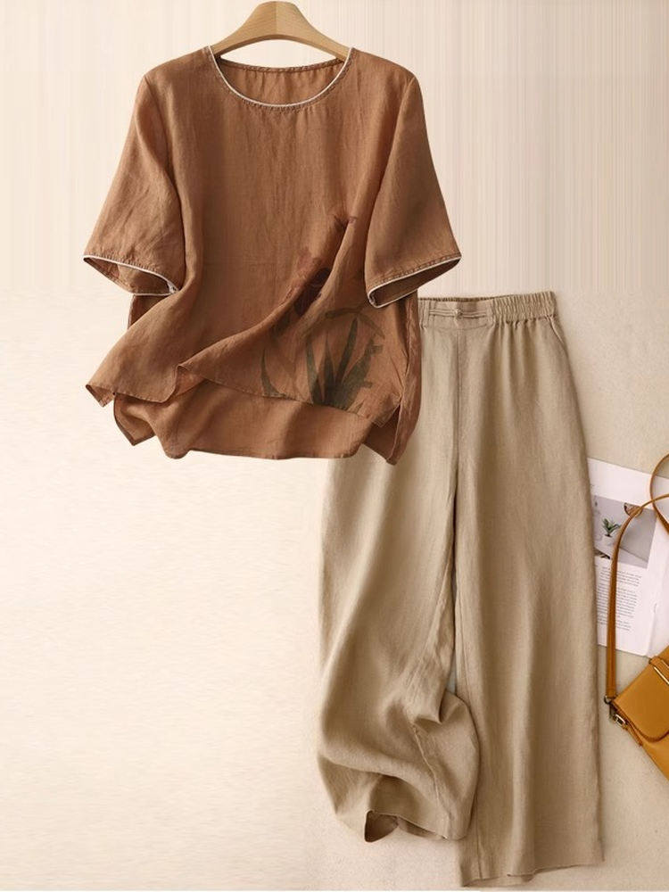 ชุดเซ็ตสองชิ้นผ้าลินินผสมคอตตอ - Women Fashion Over 60 บทวิจารณ์และราคา