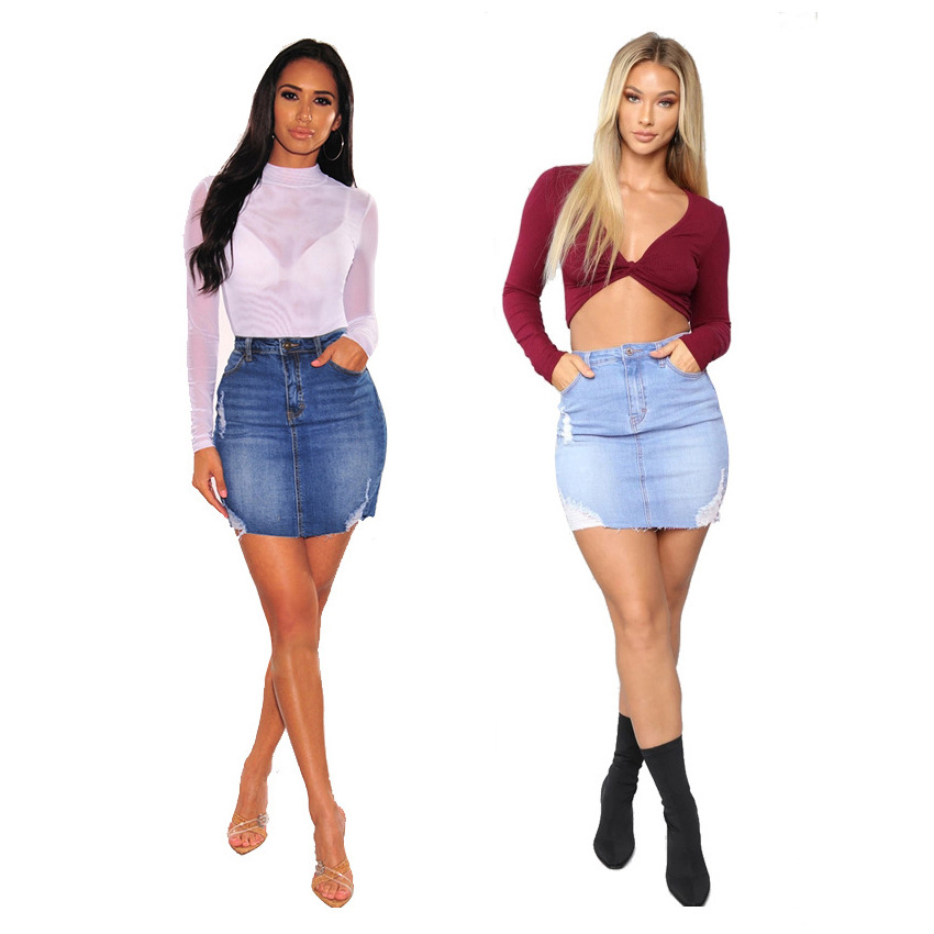 กระโปรงยีนส์สั้นทรงดินสอเอวสูง - Women Fashion Jeans บทวิจารณ์และราคา