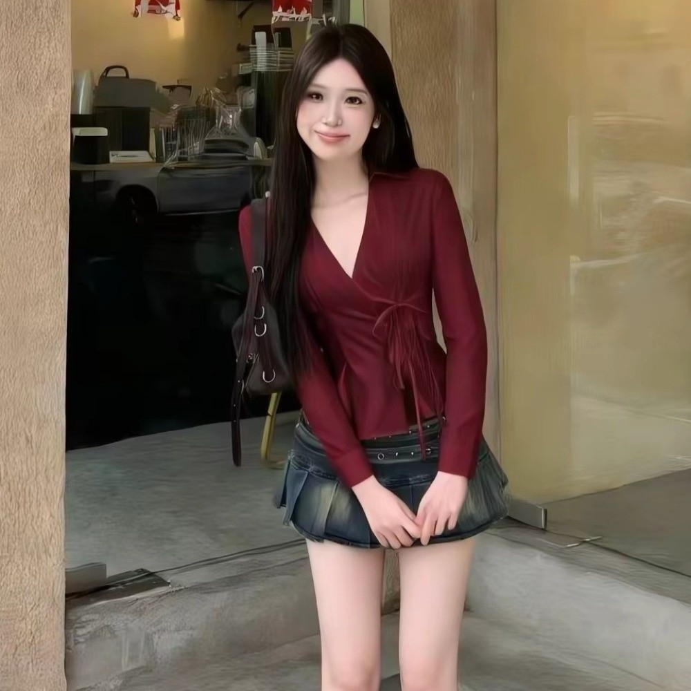 เสื้อเชิ้ตแฟชั่นแขนยาวทรงเข้าร - Women'S Y2K Fashion Aesthetic บทวิจารณ์และราคา