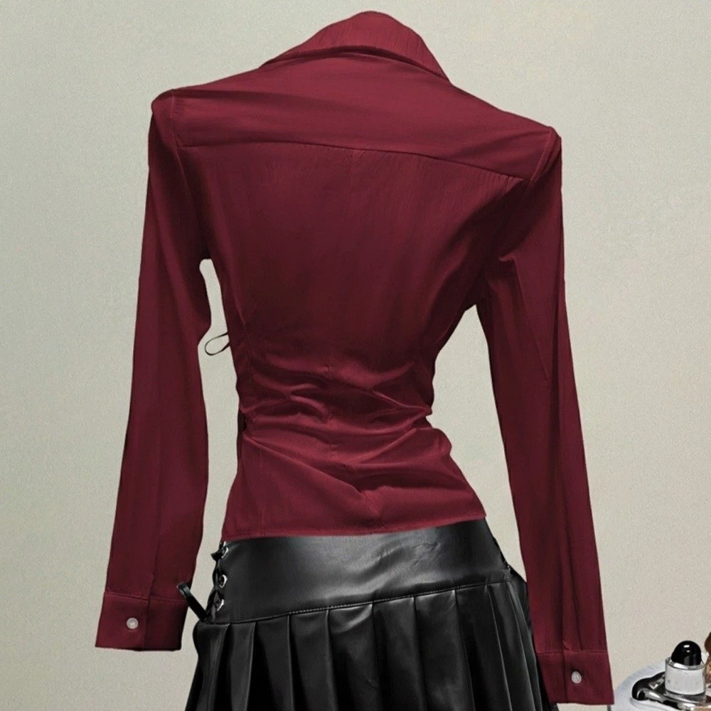 เสื้อเชิ้ตแฟชั่นแขนยาวทรงเข้าร - Women'S Y2K Fashion Aesthetic บทวิจารณ์และราคา
