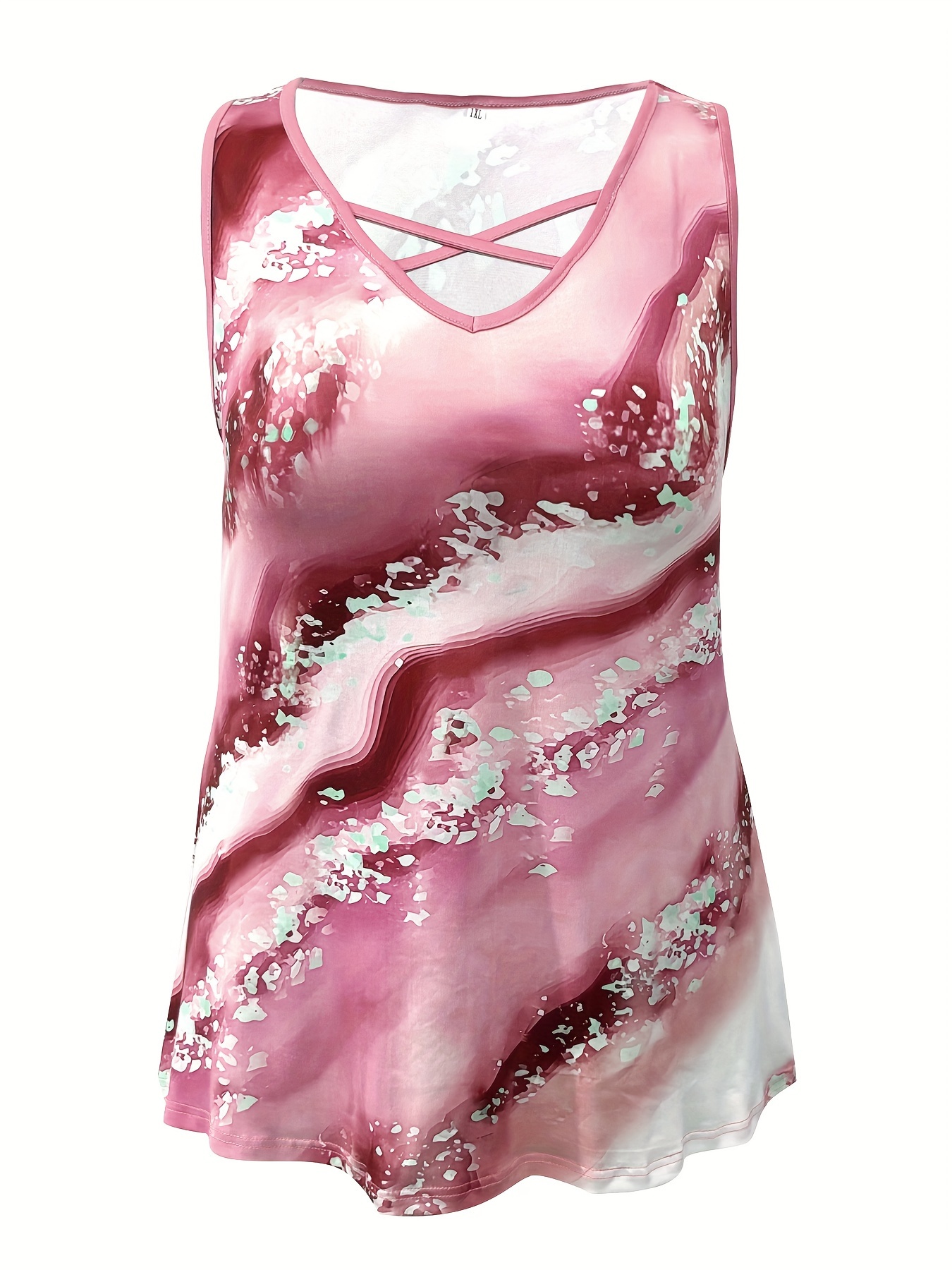 PLUS ขนาดหินอ่อนพิมพ์เสื้อกล้า - V Neck Cami Top บทวิจารณ์และราคา