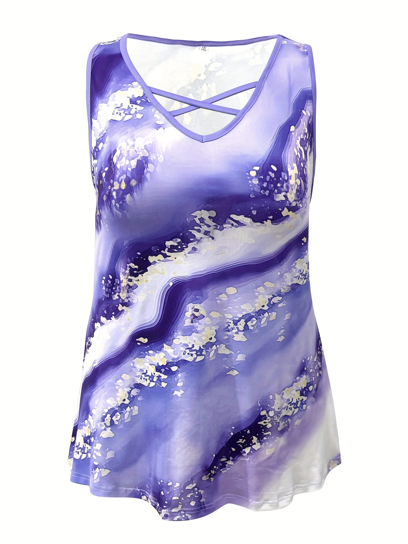 PLUS ขนาดหินอ่อนพิมพ์เสื้อกล้า - V Neck Cami Top บทวิจารณ์และราคา