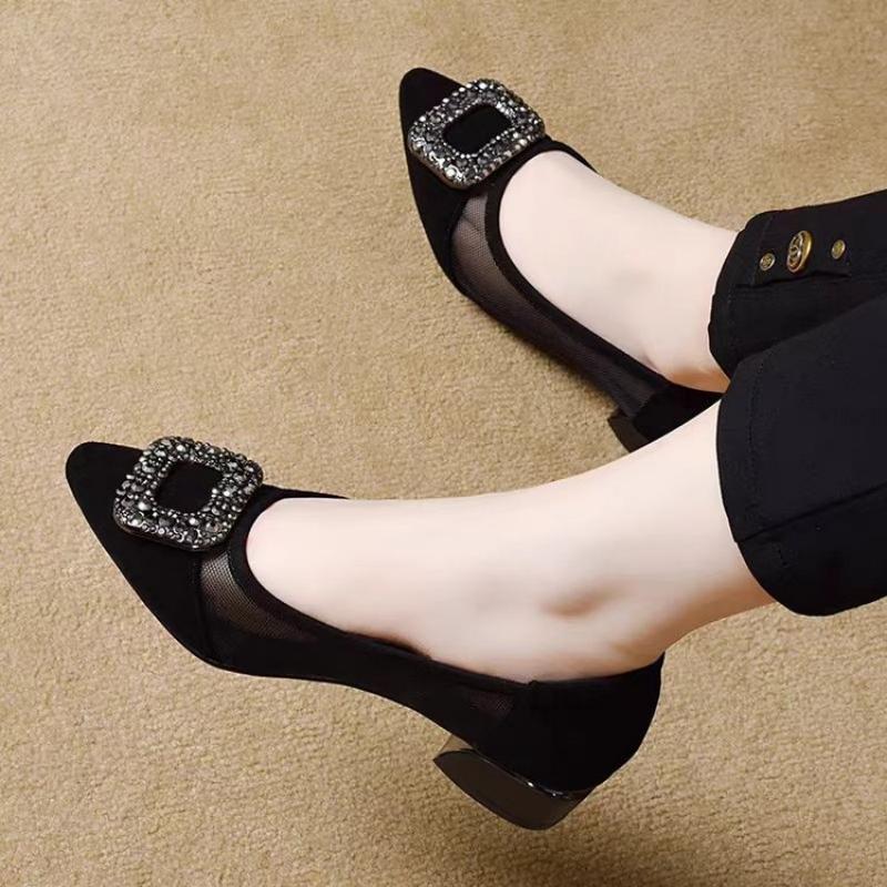 รองเท้าส้นบล็อกหัวแหลมแบบตาข่า - Women Fashion Store บทวิจารณ์และราคา