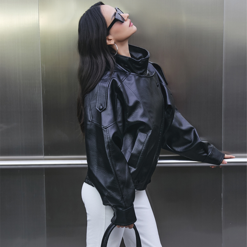 เสื้อแจ็คเก็ตผู้หญิงหนังเทียมส - Women'S Fashion Bomber Jacket บทวิจารณ์และราคา